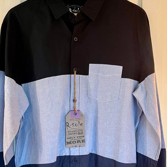 FALL FRIENDLY!  R. Sole Men's Tri-Color Block Button Up XL-NWT-Originally $46!! - Picture 1 of 5